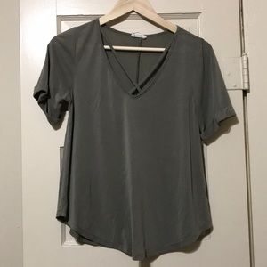 Army green V neck tee
